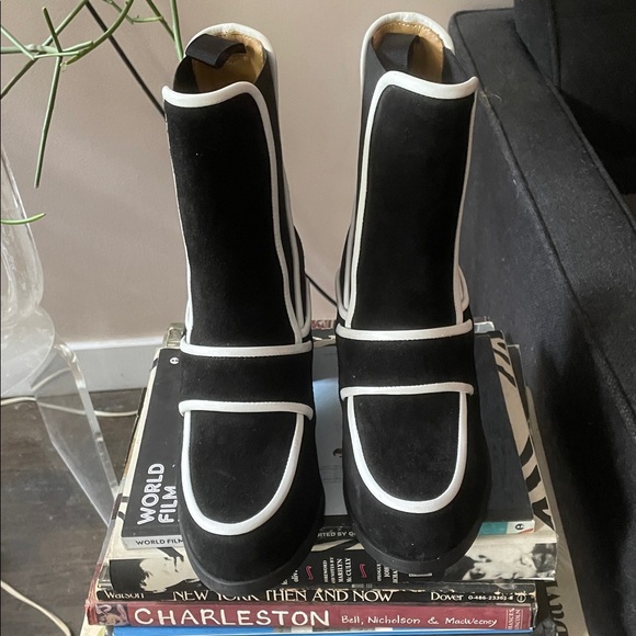 John Fluevog suade high ankle boots with white trim - Picture 1 of 5
